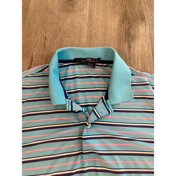 RLX Ralph Lauren Men's‎ Blue Striped Stretch Polo Shirt Short Sleeve L - Picture 8 of 11